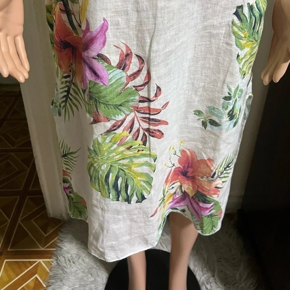 NWT LUNGO L’ARNO Women’s 100% Linen Floral Dress NEW - Picture 7 of 16